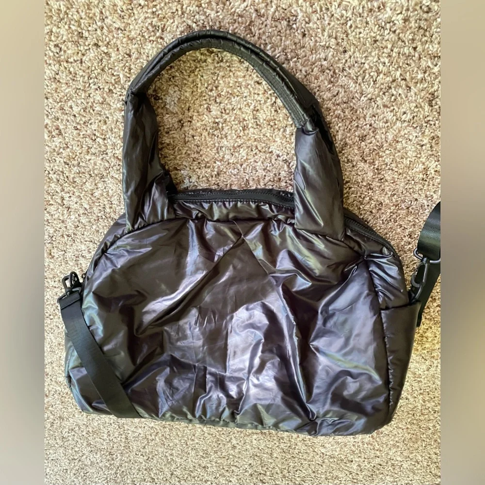 Black Puffy Nylon Weekender Bag travel gym Bag Shoulder crossbody y2k